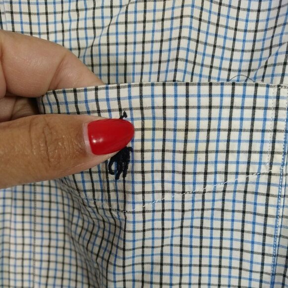 Polo Golf Ralph Lauren Lofting Cotton Button Up Shirt Size L Blue Plaid FLAWS - Picture 7 of 10